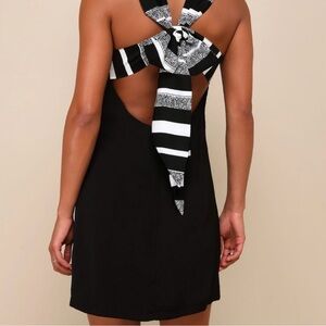NEW Lulu’s Shift Black Mini Bow Tie-Back Dress M Medium